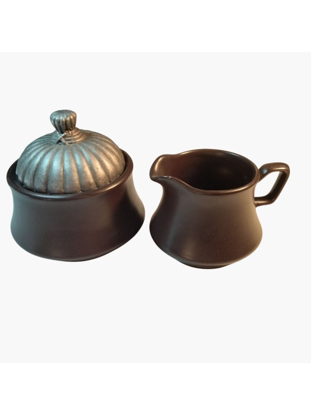 NIKKO Creamer Sugar Bowl Brown Stoneware Japan
